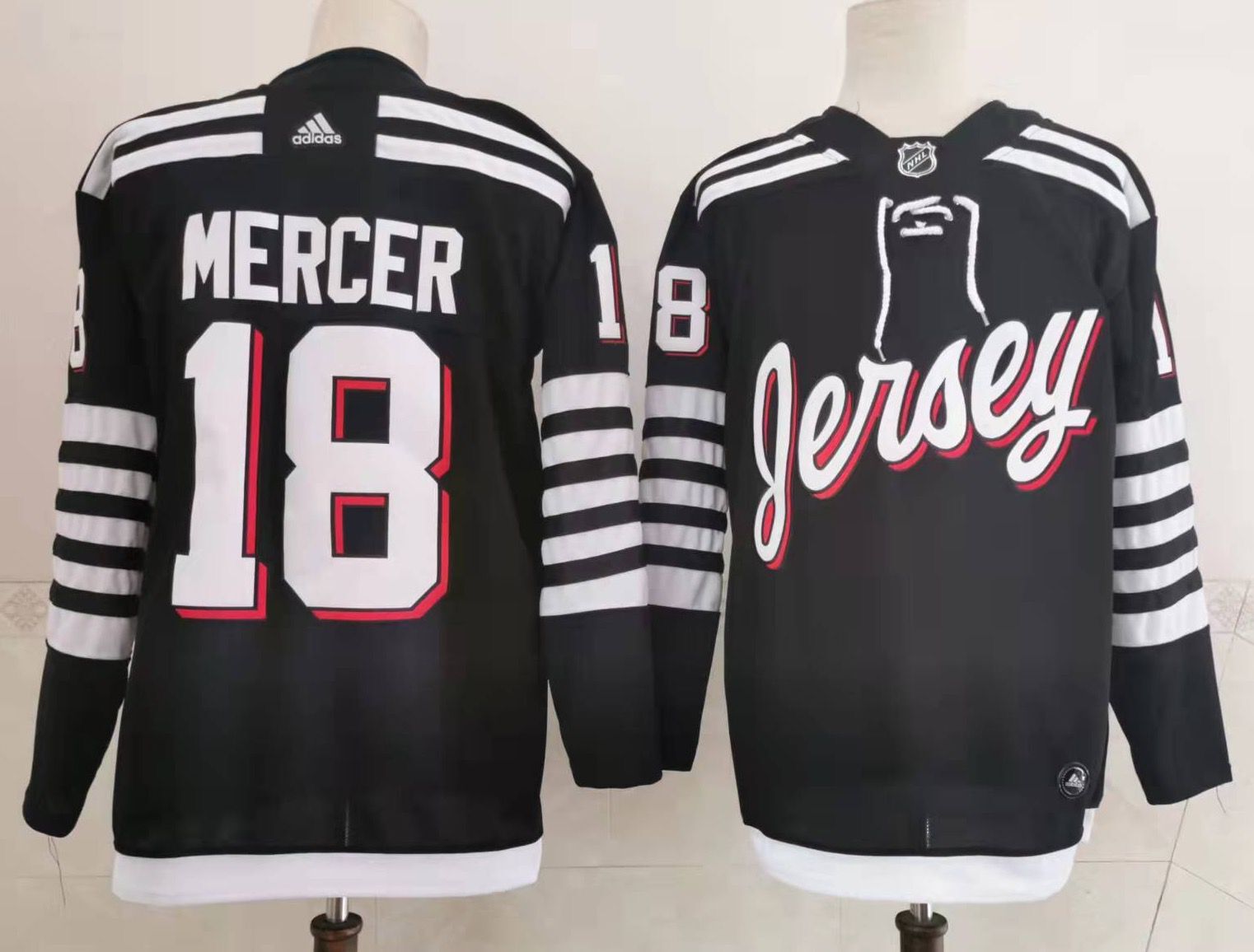 Cheap Men New Jersey Devils 18 Mercer Blue New 2022 Adidas NHL Jersey